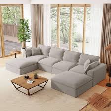 Photo 1 of 142" Modular Sectional Sofa, U Shaped Corduroy with Deep Seat and Ottoman Chaise Cloud Sofa Upholstered Couches for Living Room Bedroom (Grey)