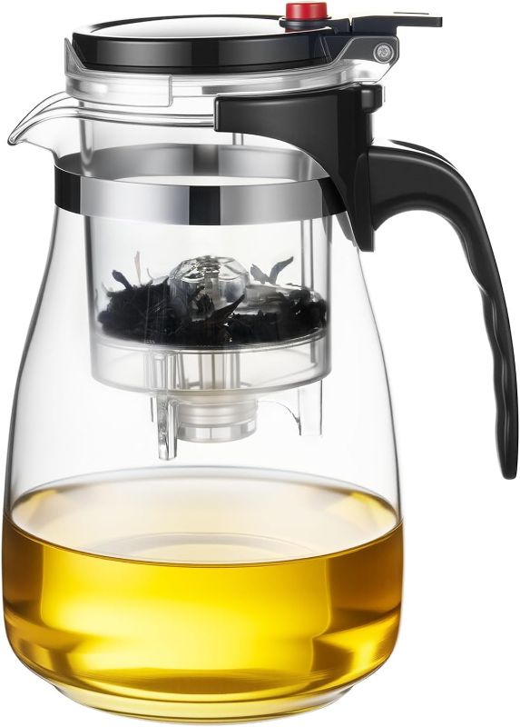 Photo 1 of 1000ml/33oz Tea Pot, Glass Teapot with Removable Infuser, magic teapot One Button Press to Filter the Tea Soup,Tea Water Separation Design, for Loose Leaf Oriental Tea