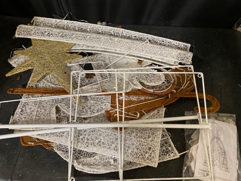 Photo 1 of 5FT Lighted Nativity Scene Set with 150 LED Lights for Christmas Decoration, Pre-Lit Iridescent Nativity Scene Xmas Decor, 3D Glittered Standing Holiday Display for Outdoor, Indoor, White