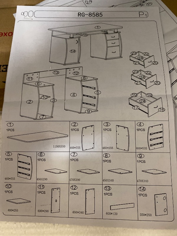 Photo 1 of RayGar Black Deluxe Design Computer Desk with Cabinet and 3 Drawers for Home Office Table Workstation - New (Black)