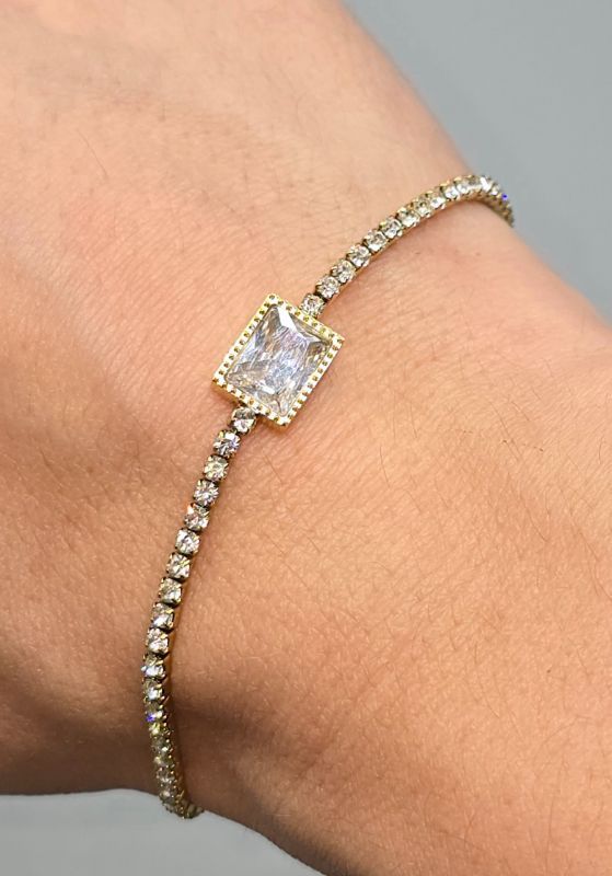 Photo 1 of 8" Length 3" Diameter Tennis Checkered Zircon Bracelet