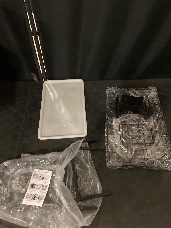 Photo 1 of 2-Tier Stainless Steel Dish Drying Rack Space Saving Kitchen Organizer for Counter, in-Sink, or Over-Sink Use, Includes Removable Drain Tray, Cutlery Holder,Utensil Holder Black