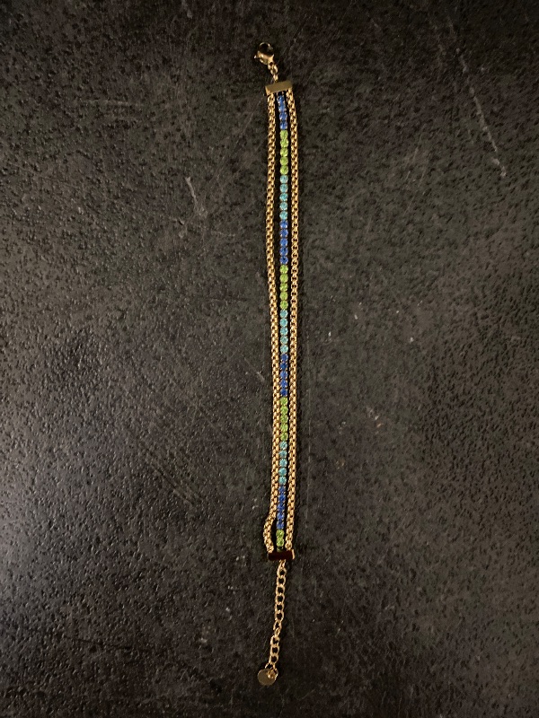 Photo 1 of 8” Length  3” Diameter Blue-Green Multi strand Inlaid with Diamonds