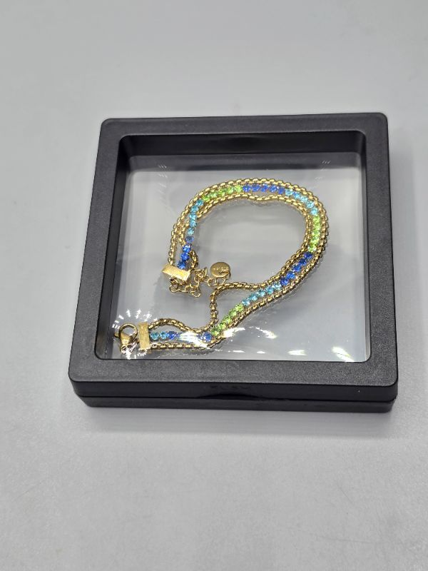 Photo 1 of 8” Length  3” Diameter Blue-Green Multi strand Inlaid with Diamonds