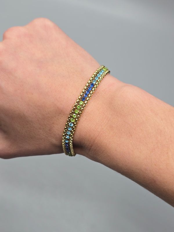 Photo 1 of 8” Length  3” Diameter Blue-Green Multi strand Inlaid with Diamonds