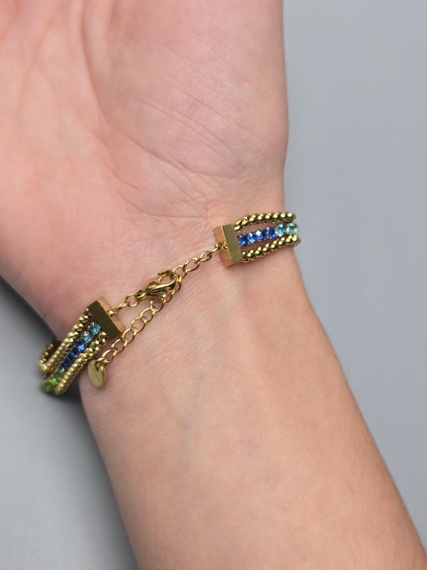 Photo 1 of 8” Length  3” Diameter Blue-Green Multi strand Inlaid with Diamonds