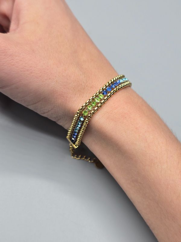 Photo 1 of 8” Length  3” Diameter Blue-Green Multi strand Inlaid with Diamonds