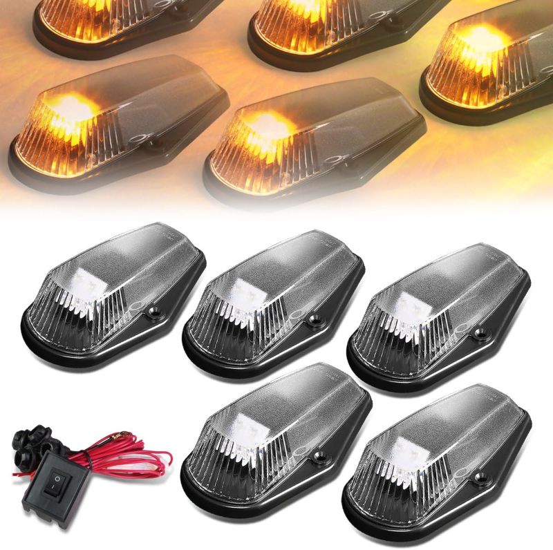 Photo 1 of Auto Dynasty Compatible with Ford F150-F450 5 X LED Cab Roof Top Lights + Wiring + Switch (Smoked Housing Blue LED)