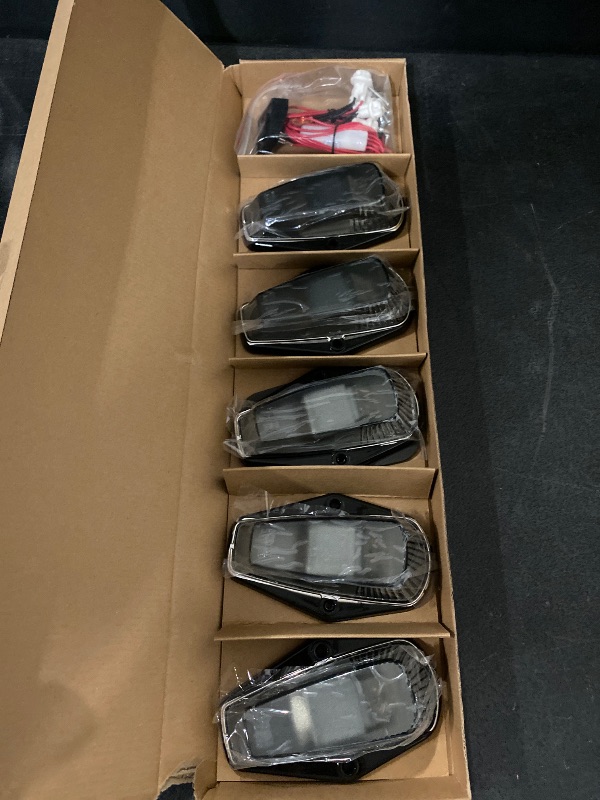 Photo 1 of Auto Dynasty Compatible with Ford F150-F450 5 X LED Cab Roof Top Lights + Wiring + Switch (Smoked Housing Blue LED)