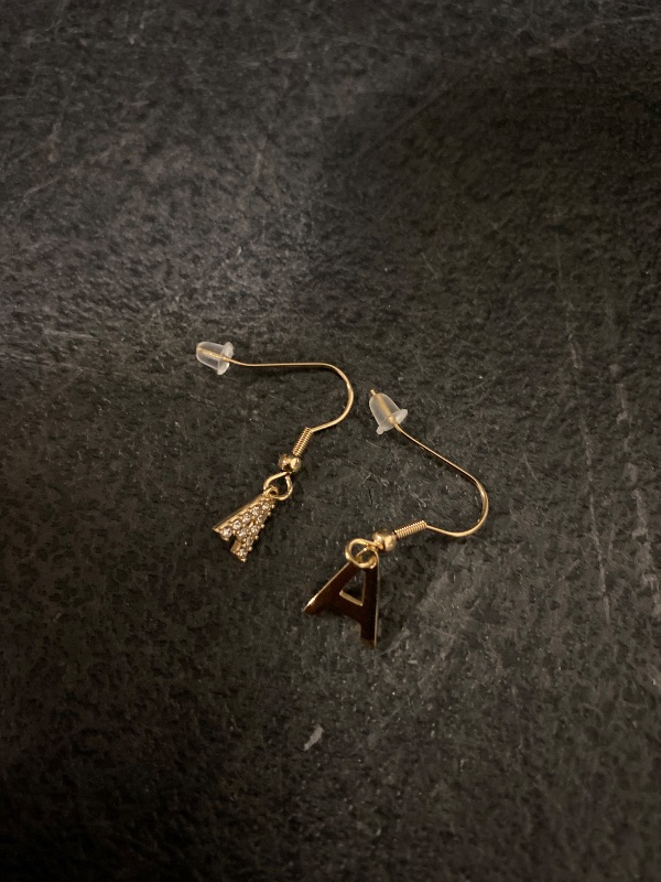 View 2 of 1” Length Letter A Pair of Diamond Earrings