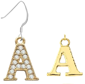 View 1 of 1” Length Letter A Pair of Diamond Earrings
