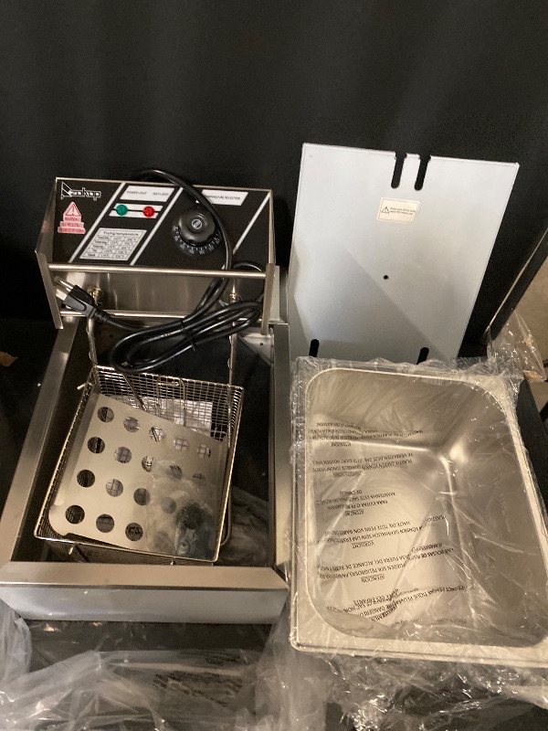 Photo 1 of 2500W MAX 110V 6.3QT6L Stainless Steel Single Cylinder Electric Fryer US Plug, ,Electric Deep Fryer Frying Basket, Stainless Steel,White