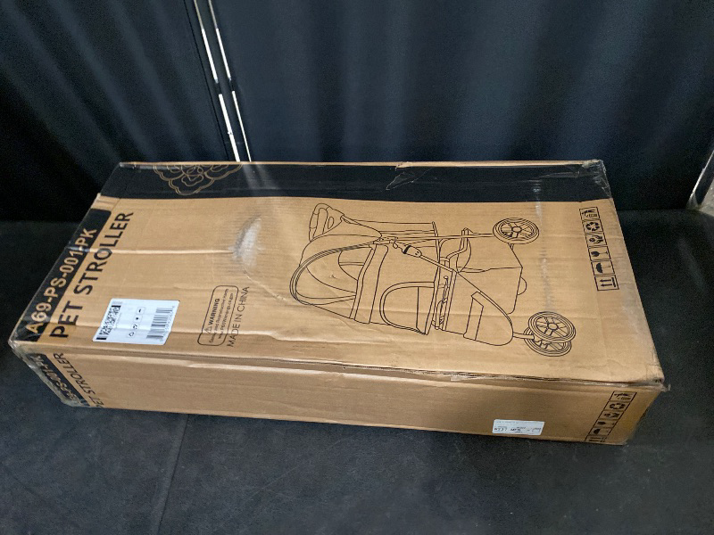 Photo 1 of 3-Wheels Foldable Pet Stroller with Waterproof Cover, Pet Strolling Cart for Small/Medium Dogs and Cats with Storage Basket and Cup Holder, Breathable and Visible Mesh for All-Season, Pink