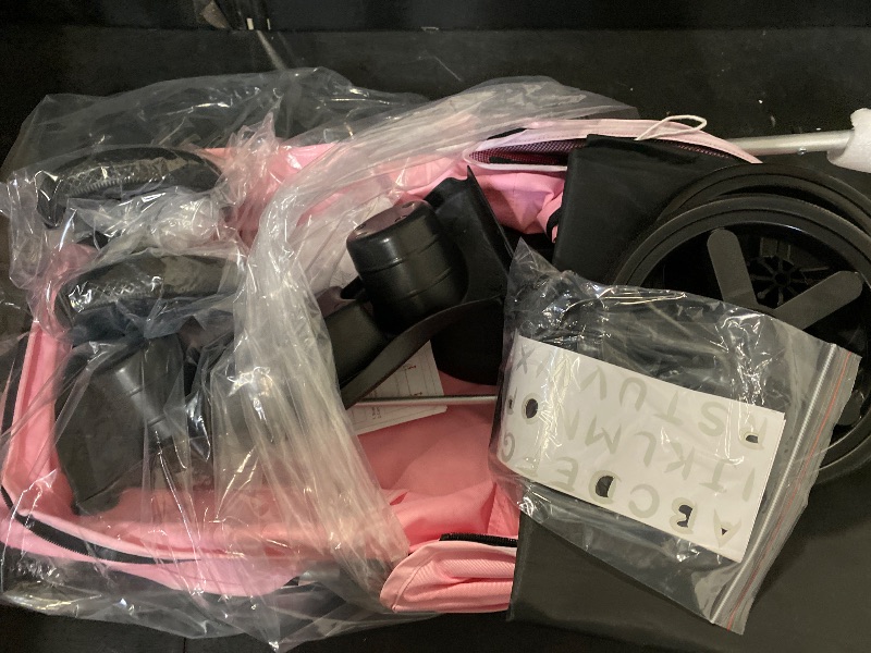 Photo 1 of 3-Wheels Foldable Pet Stroller with Waterproof Cover, Pet Strolling Cart for Small/Medium Dogs and Cats with Storage Basket and Cup Holder, Breathable and Visible Mesh for All-Season, Pink