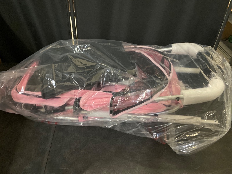 Photo 1 of 3-Wheels Foldable Pet Stroller with Waterproof Cover, Pet Strolling Cart for Small/Medium Dogs and Cats with Storage Basket and Cup Holder, Breathable and Visible Mesh for All-Season, Pink