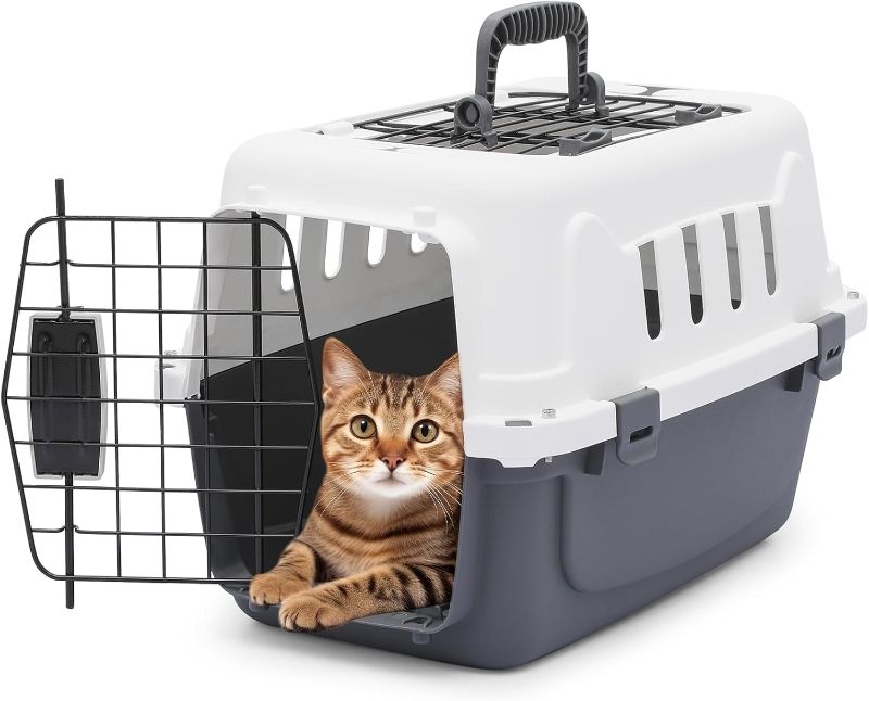 Photo 1 of 18" Hard-Sided Travel Pet Carrier for Small Dogs and Cats, Plastic Dog Carriers with 2-Door Top & Front Load & Ventilation & Security Lock, Cat Dog Carrier for Pet, up to 10lbs, Grey