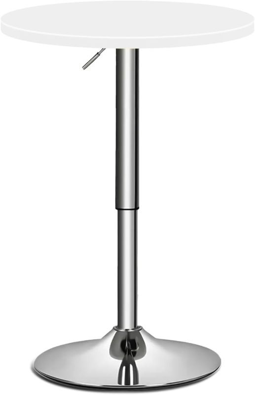 Photo 1 of Bistro Pub Table Round Bar 27.5"- 36" Height-Adjustable Cocktail Table with 23.5 Inch Table Top for Dining Room Home Kitchen Patio Bistro (White)