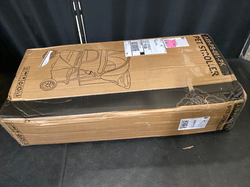 Photo 1 of 3-Wheels Foldable Pet Stroller with Waterproof Cover, Pet Strolling Cart for Small/Medium Dogs and Cats with Storage Basket and Cup Holder, Breathable and Visible Mesh for All-Season, Pink