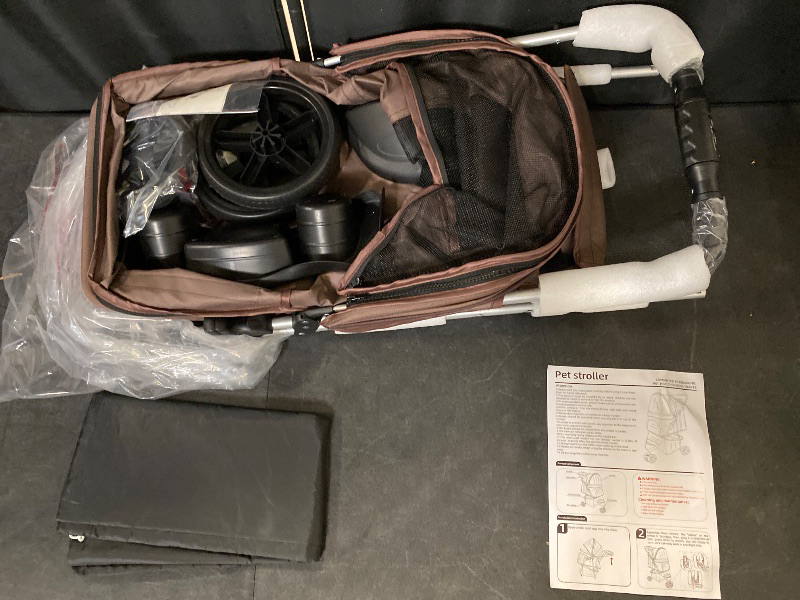 Photo 1 of 3-Wheels Foldable Pet Stroller with Waterproof Cover, Pet Strolling Cart for Small/Medium Dogs and Cats with Storage Basket and Cup Holder, Breathable and Visible Mesh for All-Season, Pink