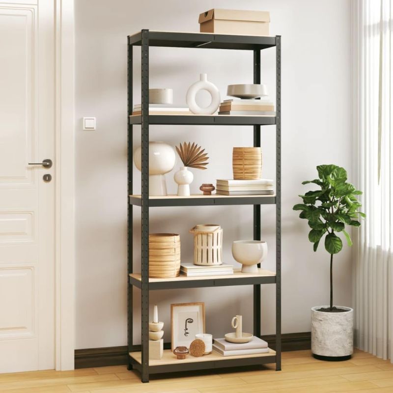 Photo 1 of 5-Tier Storage Shelf Heavy Duty Shelving Unit with Engineered Wood Anthracite 29.5x11.8x67.7 Inches Garage Shelves Organizer for Kitchen Bathroom Office