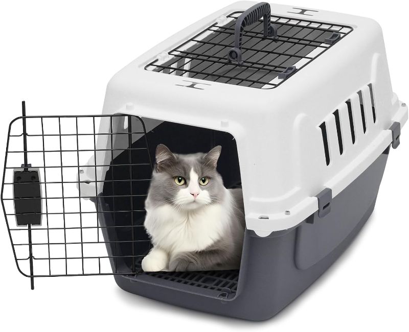 Photo 1 of 22 Inch Hard-Sided Plastic Dog Carrier 2 Door Travel Crate for Small Dogs Cats up to 22 lbs, Durable Handle, Security Lock Design, Gray