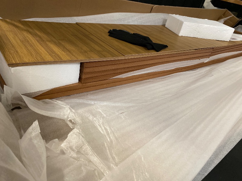 Photo 1 of Bamboo/Acrylic 5 Shelves Bookcase with Door, Display Storage Rack, Brown, for Living Room (Length 27.2")