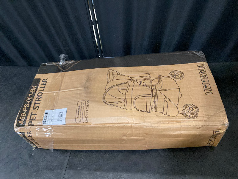 Photo 1 of Foldable Pet Stroller with Weather Cover, 3 Wheels Pet Strolling Cart for Small/Medium Dogs and Cats with Storage Basket and Cup Holder, Breathable and Visible Mesh for All-Season, Black