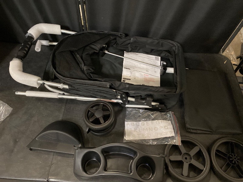 Photo 1 of Foldable Pet Stroller with Weather Cover, 3 Wheels Pet Strolling Cart for Small/Medium Dogs and Cats with Storage Basket and Cup Holder, Breathable and Visible Mesh for All-Season, Black