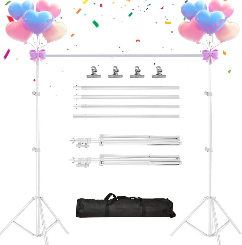 Photo 1 of Backdrop Stand Photo Video Studio, 10Ft Wide Adjustable Backdrop Stand, Background Support System Kit with Clamps Carry Bag for Photography/Wedding/Party Decoration(White)
