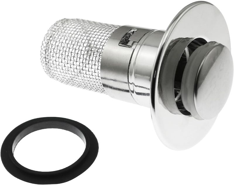 Photo 1 of Bathroom Sink Anti clogging Pop up Filter Brass Bullet Filter Core with Removable Stainless Steel Debris Hair Collector Suitable for 1.34 to 1.57 inch Drain Hole Silver