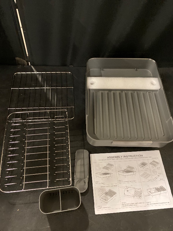 Photo 1 of Dish Drying Rack, 304 Stainless Steel Dish Drainer with Removable Utensil Holder & Drain Board, Rustproof Space-Saving Dish Rack for Kitchen Countertop, Grey