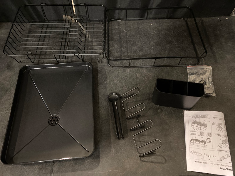 Photo 1 of Dish Drying Rack for Kitchen Counter, Kitchen Dish Rack Black, Large Sink Dish Drainer Dryer Rack Small Space, Kitchen Dishes Strainer Drying Rack with Drain Board Cup Holder Cutlery Holder