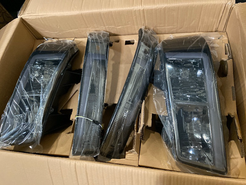 Photo 1 of F-Style LED DRL Headlight+Parking/Turn Lamps Set Compatible with 03-14 Express/Savana 1500, 03-23 Express/Savana 2500 3500,Smoked/Clear,HL-LB3-CEGS03-4P-SM-CL1