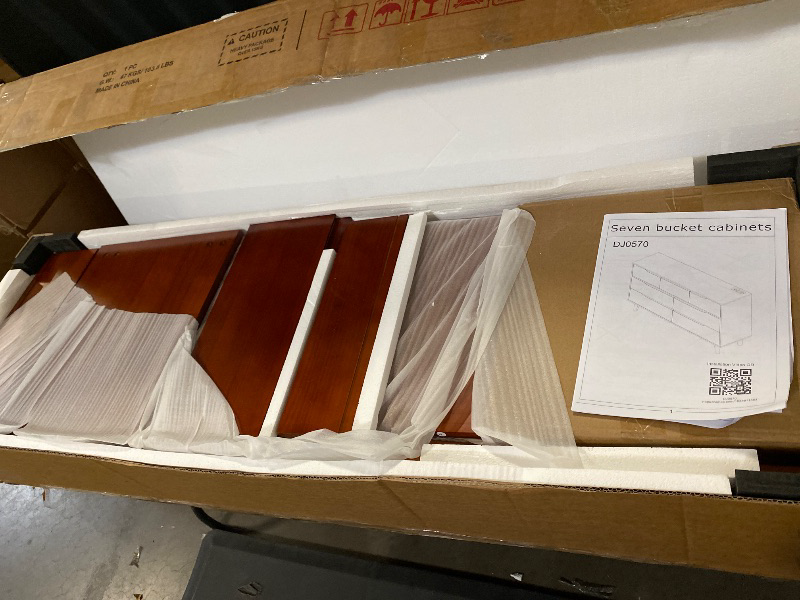 Photo 1 of 55" Solid Wood 7-Drawer Dresser with Power Outlet & USB Ports, Mid-Century Modern Pine Wood Chest of Drawers, Large Storage Cabinet for Bedroom/Living Room/Hallway, Caramel Red