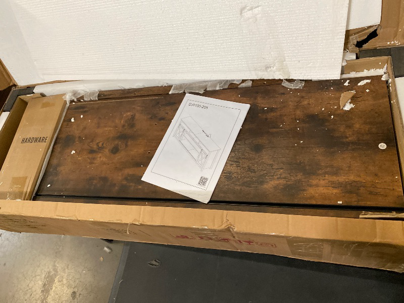 Photo 1 of 4 Layer Farmhouse Coffee Bar Cabinet With Power Outlet & LED Light, 57" Barn Door Buffet Cabinet Kitchen Storage With Adjustable Shelves(Brown)