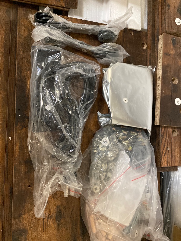 Photo 1 of 4 Layer Farmhouse Coffee Bar Cabinet With Power Outlet & LED Light, 57" Barn Door Buffet Cabinet Kitchen Storage With Adjustable Shelves(Brown)