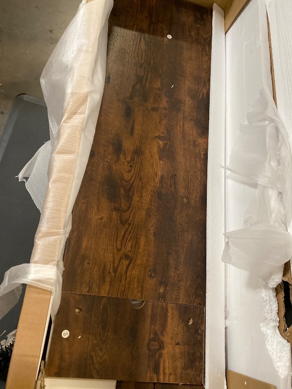 Photo 1 of 4 Layer Farmhouse Coffee Bar Cabinet With Power Outlet & LED Light, 57" Barn Door Buffet Cabinet Kitchen Storage With Adjustable Shelves(Brown)