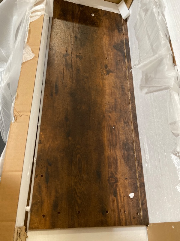 Photo 1 of 4 Layer Farmhouse Coffee Bar Cabinet With Power Outlet & LED Light, 57" Barn Door Buffet Cabinet Kitchen Storage With Adjustable Shelves(Brown)