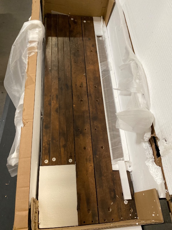 Photo 1 of 4 Layer Farmhouse Coffee Bar Cabinet With Power Outlet & LED Light, 57" Barn Door Buffet Cabinet Kitchen Storage With Adjustable Shelves(Brown)