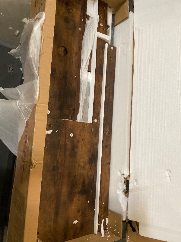 Photo 1 of 4 Layer Farmhouse Coffee Bar Cabinet With Power Outlet & LED Light, 57" Barn Door Buffet Cabinet Kitchen Storage With Adjustable Shelves(Brown)