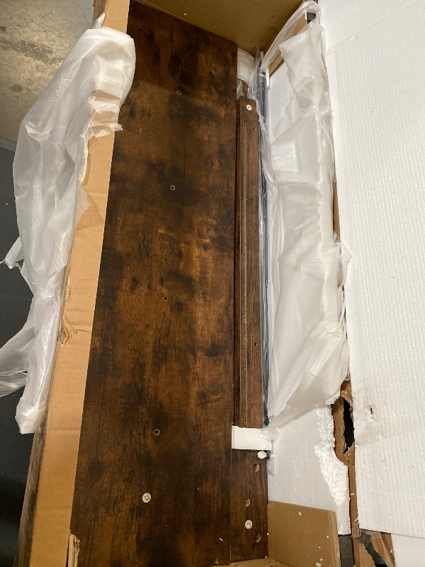 Photo 1 of 4 Layer Farmhouse Coffee Bar Cabinet With Power Outlet & LED Light, 57" Barn Door Buffet Cabinet Kitchen Storage With Adjustable Shelves(Brown)