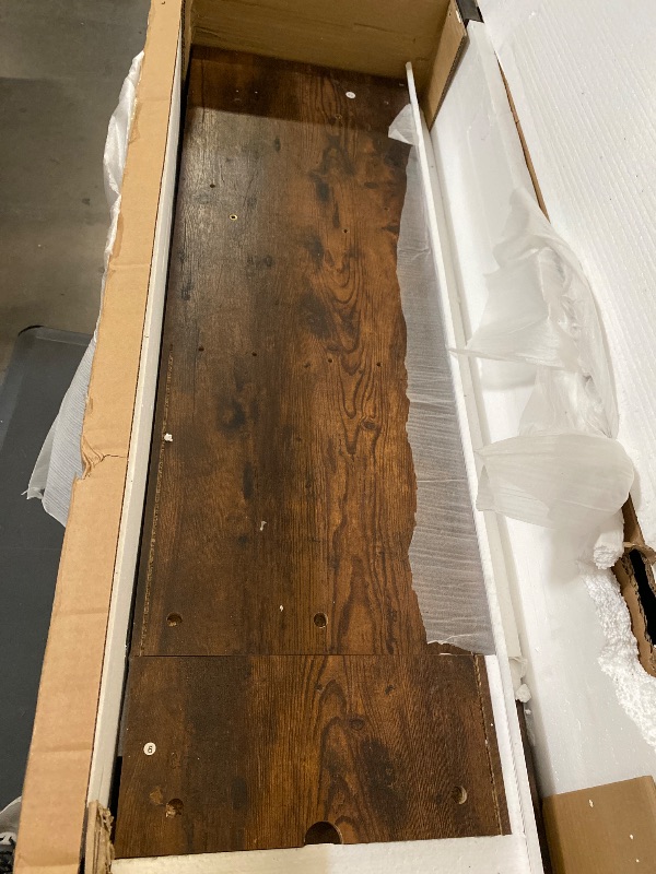 Photo 1 of 4 Layer Farmhouse Coffee Bar Cabinet With Power Outlet & LED Light, 57" Barn Door Buffet Cabinet Kitchen Storage With Adjustable Shelves(Brown)