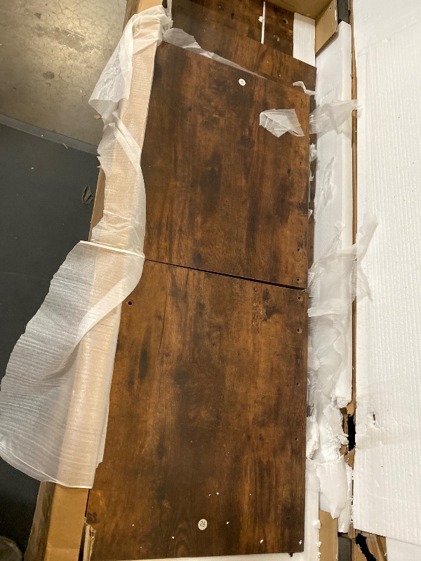 Photo 1 of 4 Layer Farmhouse Coffee Bar Cabinet With Power Outlet & LED Light, 57" Barn Door Buffet Cabinet Kitchen Storage With Adjustable Shelves(Brown)