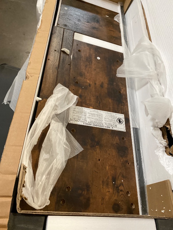 Photo 1 of 4 Layer Farmhouse Coffee Bar Cabinet With Power Outlet & LED Light, 57" Barn Door Buffet Cabinet Kitchen Storage With Adjustable Shelves(Brown)