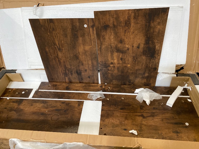 Photo 1 of 4 Layer Farmhouse Coffee Bar Cabinet With Power Outlet & LED Light, 57" Barn Door Buffet Cabinet Kitchen Storage With Adjustable Shelves(Brown)