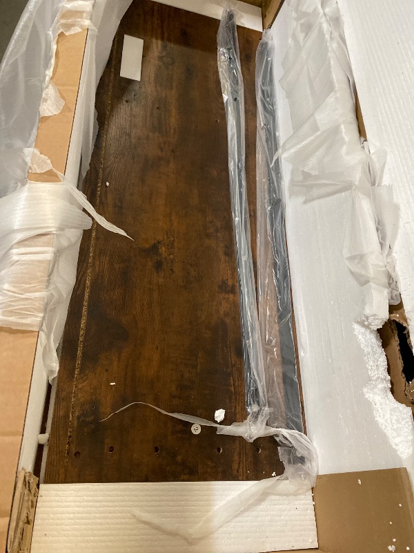 Photo 1 of 4 Layer Farmhouse Coffee Bar Cabinet With Power Outlet & LED Light, 57" Barn Door Buffet Cabinet Kitchen Storage With Adjustable Shelves(Brown)