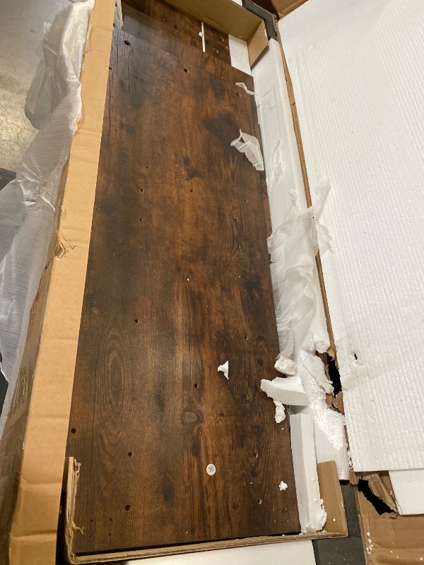 Photo 1 of 4 Layer Farmhouse Coffee Bar Cabinet With Power Outlet & LED Light, 57" Barn Door Buffet Cabinet Kitchen Storage With Adjustable Shelves(Brown)