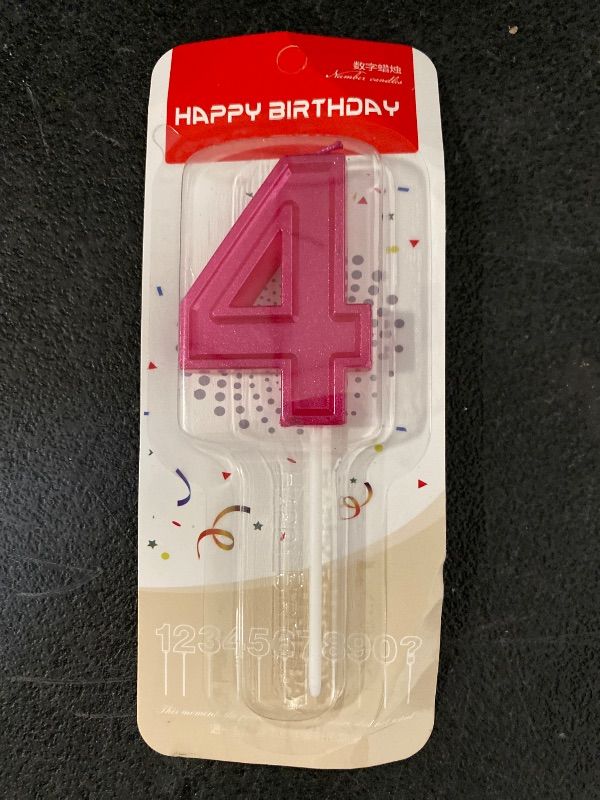View 2 of Number 4 Birthday Candle – Pink Number Four Candle on Stick – Elegant Pink Number Candles for Birthday Wedding Anniversary – Perfect Baby’s 4th Birthday Cake Candle – Pink 4 Candle