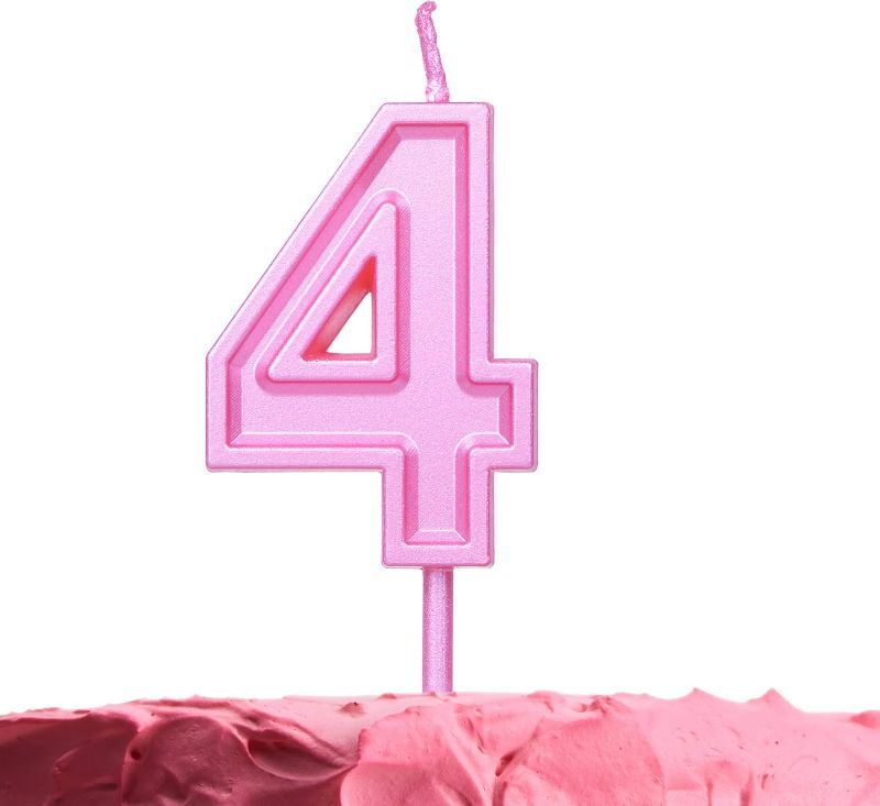 Photo 1 of Number 4 Birthday Candle – Pink Number Four Candle on Stick – Elegant Pink Number Candles for Birthday Wedding Anniversary – Perfect Baby’s 4th Birthday Cake Candle – Pink 4 Candle
