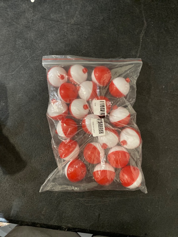 Photo 1 of 1.75 Inch Fishing Bobbers, Plastic Push Button Round Fishing Float, Red and White 20 Pack

